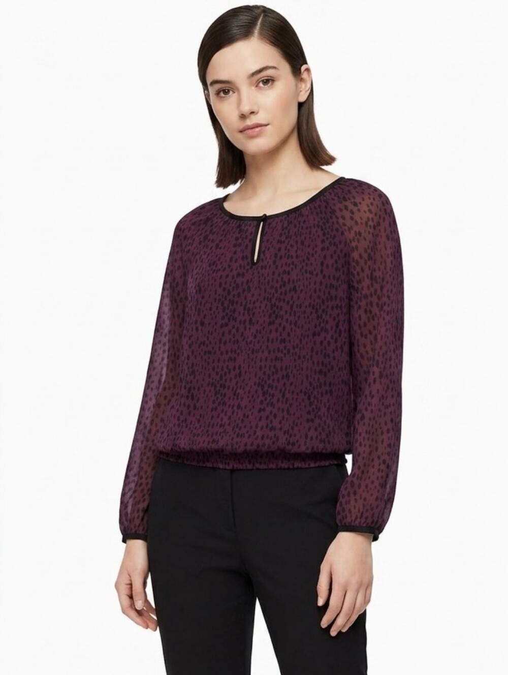 Banana Republic Deep Purple Plum Animal Print Revival Blouse